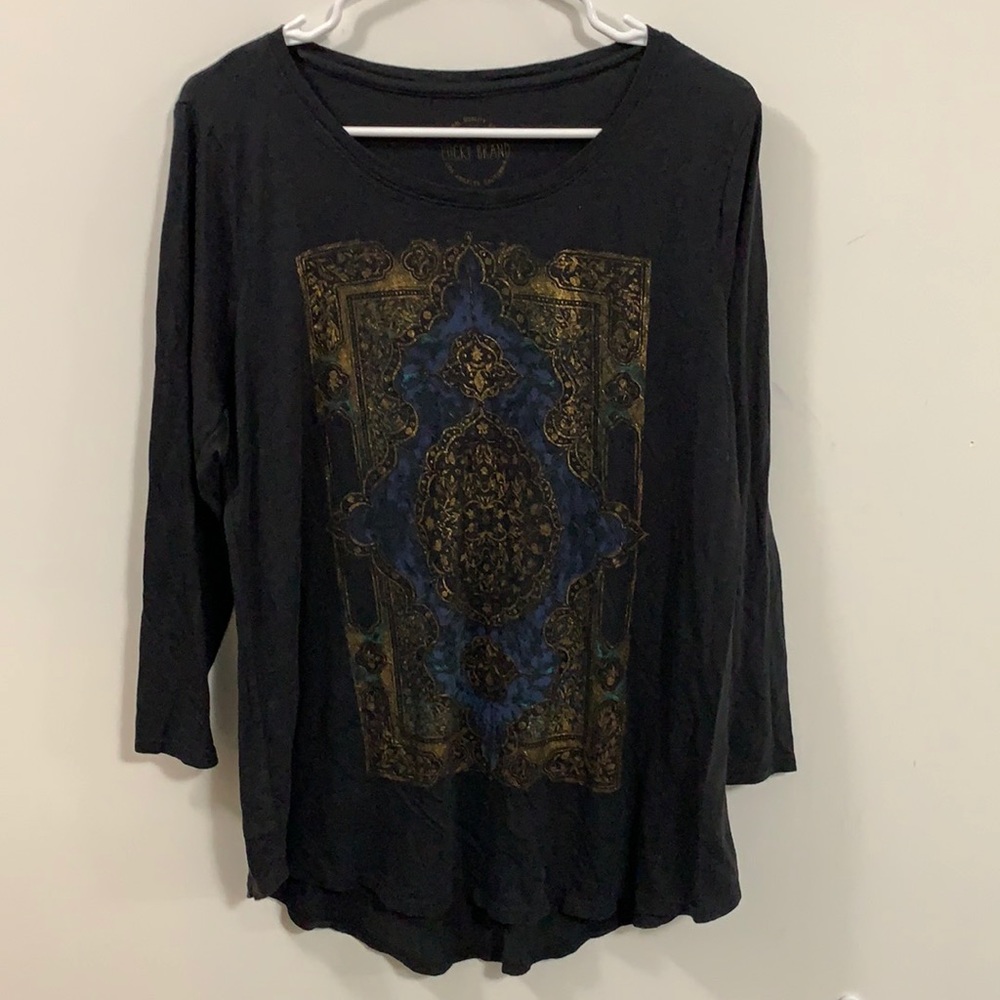 Lucky Brand Black, Blue & Gold Long Sleeve Tee
